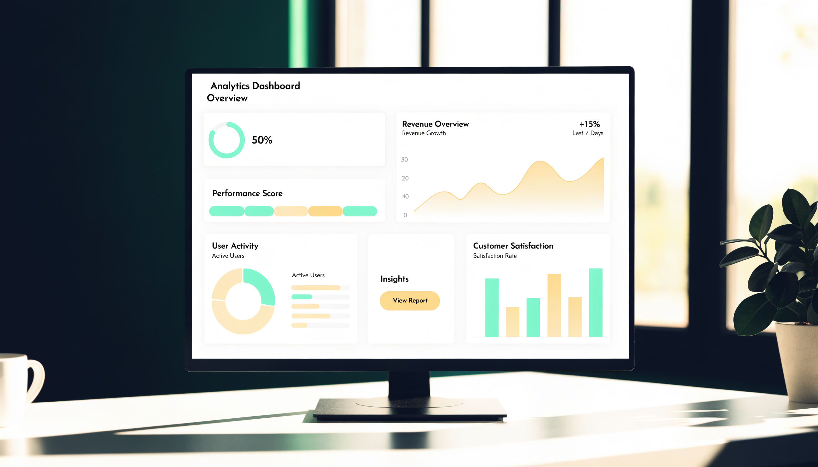 Analytics dashboard weergegeven op een monitor