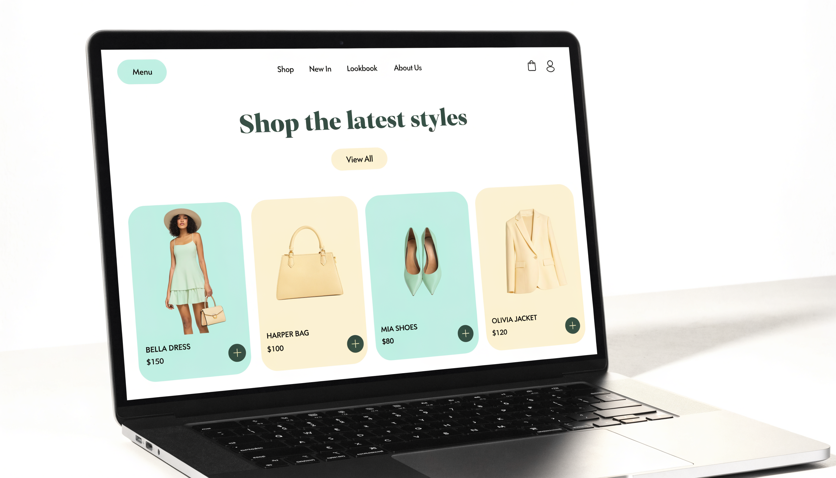 Webshop met productoverzicht op een laptopscherm